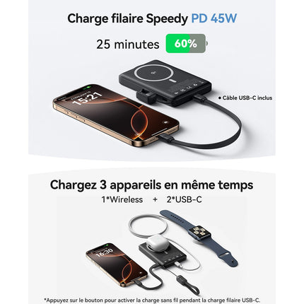 Batterie externe INIU 10000 mAh MagPro slim noir