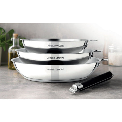 Batterie de cuisine ARTHUR MARTIN 3 poeles poignee amovible