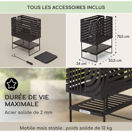 Brasero BLUMFELDT Krakatoa étagère bois acier massif noir