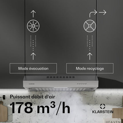 Hotte casquette KLARSTEIN SlimVent 60 cm 200 m³/h 52 dB LED Inox