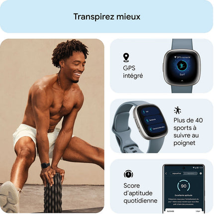 Montre santé FITBIT Versa 4 Aluminium Platine et bleu