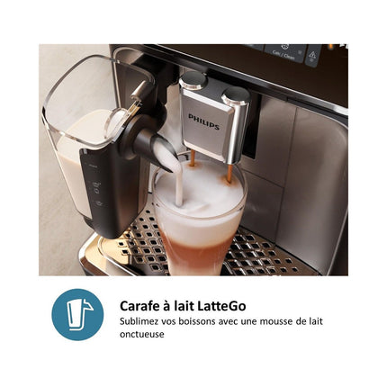 Expresso Broyeur PHILIPS EP4441/50 SilentBrew LatteGo Noir