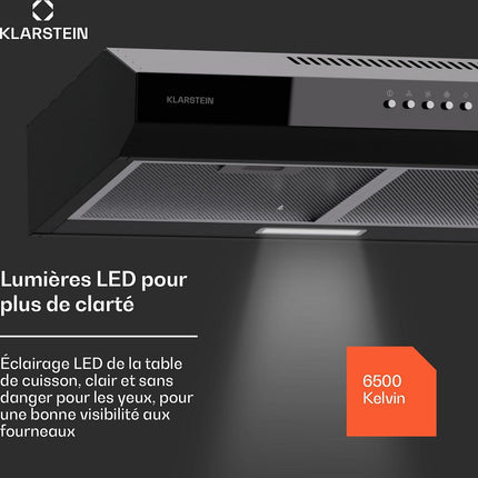 Hotte casquette KLARSTEIN Contempo 60cm encastrée 200m³/h LED inox