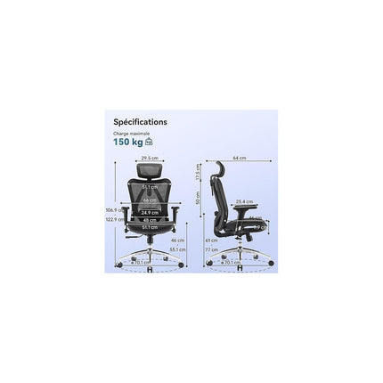 Fauteuil ergonomique SIHOO M57 chaise ergonomique mesh noir