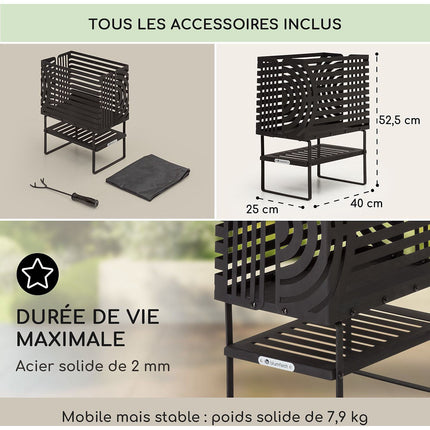 Brasero BLUMFELDT Krakatoa étagère bois acier massif noir