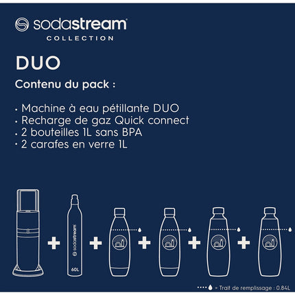 Machine à soda SODASTREAM DUO Noire Pack 2 carafes + 2 bouteilles