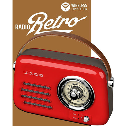 Radio FM LEDWOOD ALMA Rouge Rétro FM Bluetooth USB