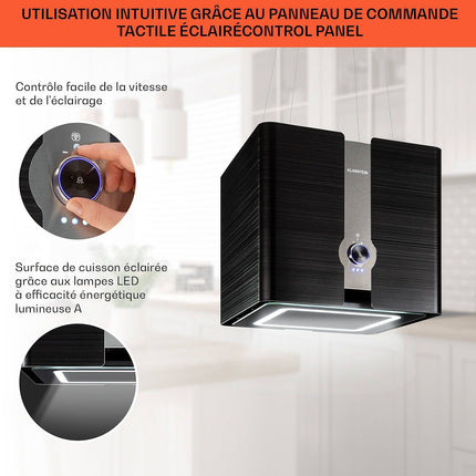 Hotte décorative îlot KLARSTEIN Futurelight îlot 420 m³/h LED Wifi inox