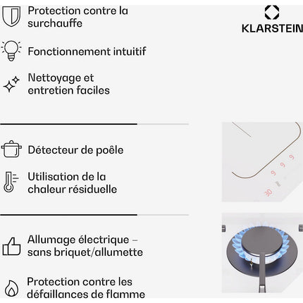 Plaque mixte induction gaz KLARSTEIN MultiChef 4 zones 2 feux gaz Flex blanc