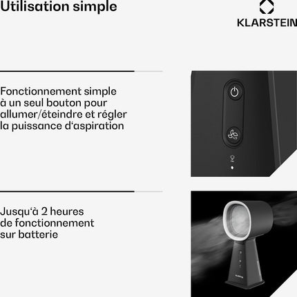 Hotte plan de travail KLARSTEIN WanderVent 200m³/h compact batterie Noir