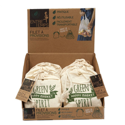 Sac filet ENTRE TEMPS a provision avec pochon coton 36 x 35 cm