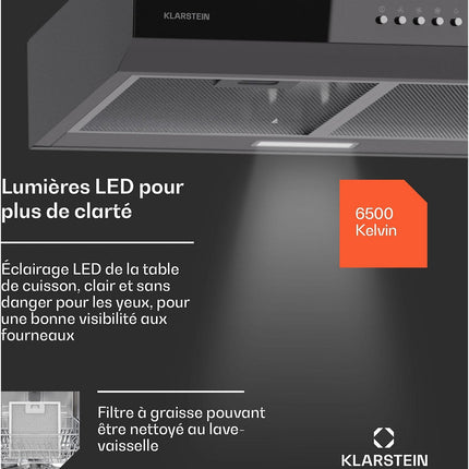 Hotte casquette KLARSTEIN Contempo 60cm encastrée 200m³/h LED gris