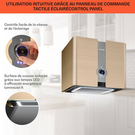 Hotte décorative îlot KLARSTEIN Futurelight îlot 420m³/h Wifi LED inox