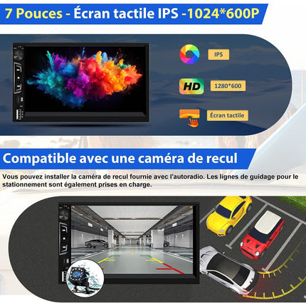 Autoradio connecté JUNSUN 7" caméra de recul microphone CarPlay