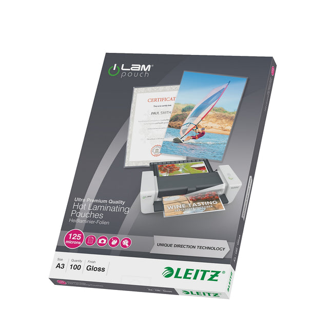 Consommable de bureau pour plastifieuse LEITZ Pochettes 125 UDT A3 boite de 100