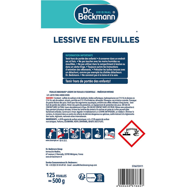 Lessive DR BECKMANN en feuilles L'Essentielle x125 lavages