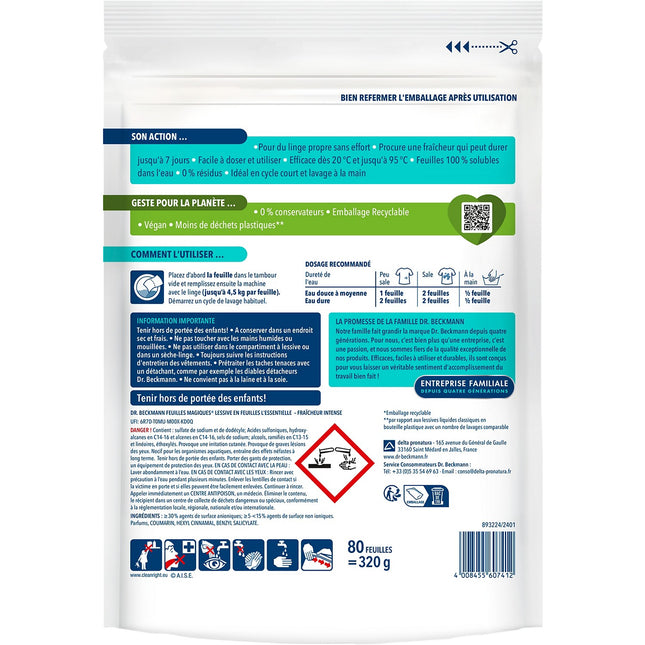 Lessive DR BECKMANN en feuilles L'essentielle x80