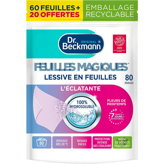 Lessive DR BECKMANN Feuilles Magiques - L'Eclatante x80 lavages (60+20)