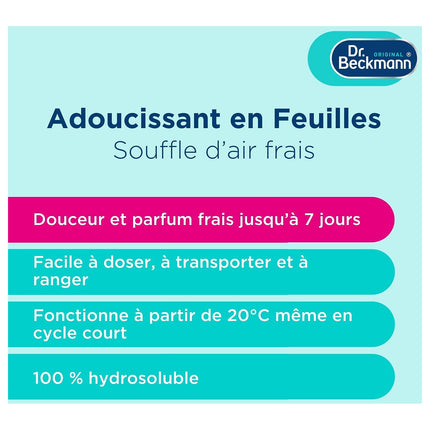 Adoucissant DR BECKMANN Feuilles Magiques - Adoucissant en Feuilles - Souffle d'Air Frais x30 lavages