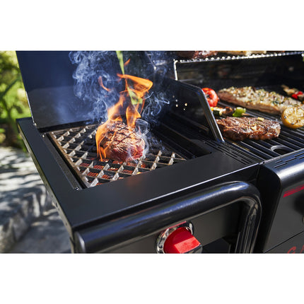 Barbecue gaz CHAR BROIL Gas2Coal 2.0 Special Edition,sur chariot, 4 brûleurs dont 1 latéral, surface de cuisson 64 x 45 cm