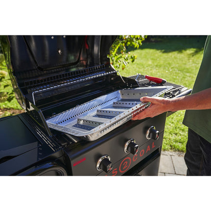 Barbecue gaz CHAR BROIL Gas2Coal 2.0 Special Edition,sur chariot, 4 brûleurs dont 1 latéral, surface de cuisson 64 x 45 cm