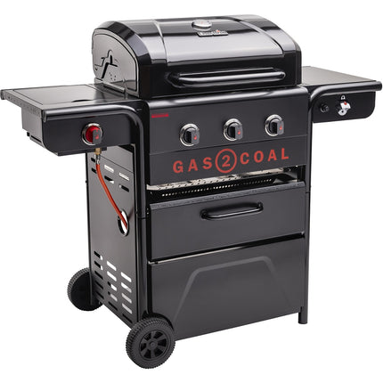 Barbecue gaz CHAR BROIL Gas2Coal 2.0 Special Edition,sur chariot, 4 brûleurs dont 1 latéral, surface de cuisson 64 x 45 cm