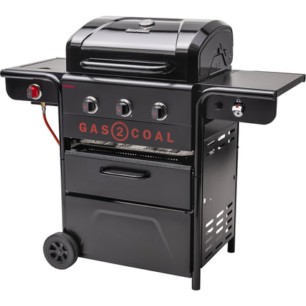 Barbecue gaz CHAR BROIL Gas2Coal 2.0 Special Edition,sur chariot, 4 brûleurs dont 1 latéral, surface de cuisson 64 x 45 cm