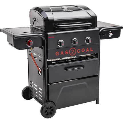 Barbecue gaz CHAR BROIL Gas2Coal 2.0 Special Edition,sur chariot, 4 brûleurs dont 1 latéral, surface de cuisson 64 x 45 cm