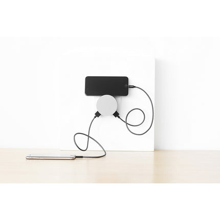 Chargeur secteur USBEPOWER 2 USB +enrouleur cable + support - Blanc