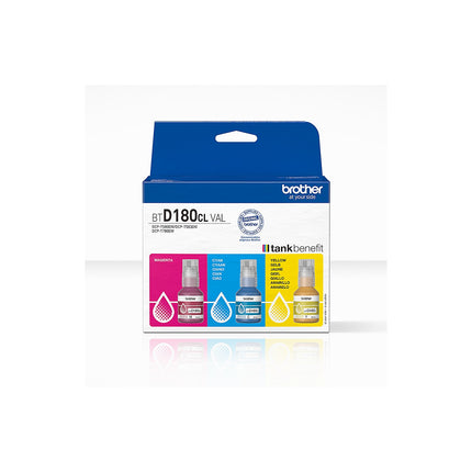 Cartouche d'encre BROTHER Pack 3 Bouteilles d'Encre BTD180 Couleurs (YMC) - BTD180VAL