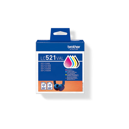 Cartouche d'encre BROTHER Pack Multipack 4 Originales LC521 (Noir + 3 Couleurs) - LC521VAL