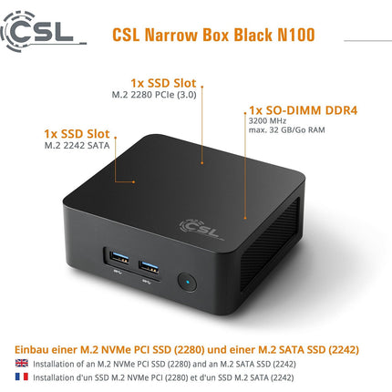 Mini PC CSL-COMPUTER Narrow Box Black 8Go 1000Go Win11 Pro