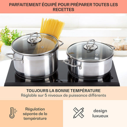 Domino vitrocéramique KLARSTEIN Cookbuddy 2 zones 2400W 5 vitesses noire