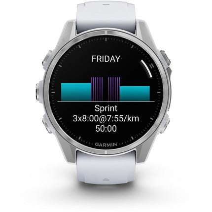 Montre sport GARMIN Fenix 8 Multisports GPS AMOLED IP6X BT Wi-Fi 43 mm Argent / Blanc