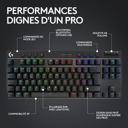 Clavier gamer sans fil LOGITECH Pro X LIGHTSPEED TKL Tactile Noir