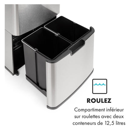 Poubelle de cuisine tri sélectif KLARSTEIN Touchless capteur 72L 4 bacs Inox