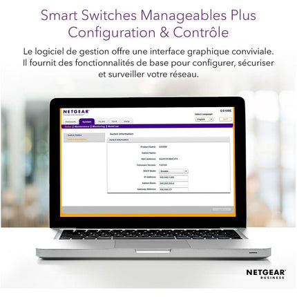 Switch ethernet NETGEAR GS105E Metal 5 Ports Gbps +Interface web