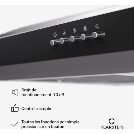 Hotte casquette KLARSTEIN Contempo 60cm encastrée 200m³/h LED gris