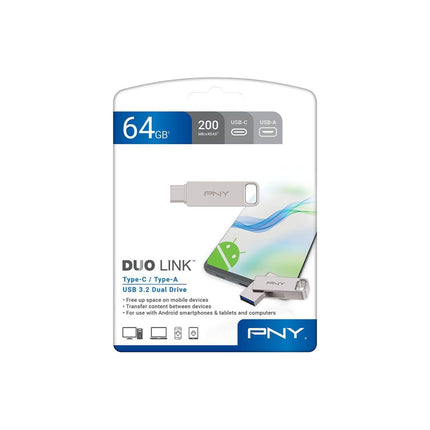 Clé USB PNY USB-A 3.2/USB-C Duo Link 64GB Clé USB