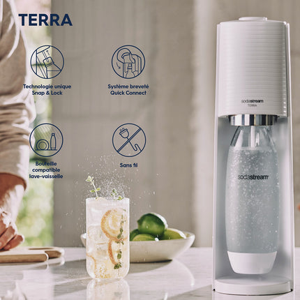 Machine à soda SODASTREAM Terra + 1 Recharge de Gaz 60L + 1 Bouteille de gazéification
