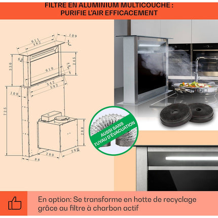 Hotte escamotable KLARSTEIN Royal Flush Eco 60 cm 576 m³/h A++ Noir