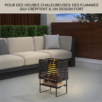 Brasero BLUMFELDT Krakatoa étagère bois acier massif noir