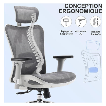 Fauteuil ergonomique SIHOO M57 chaise ergonomique mesh blanc gris
