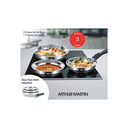 Batterie de cuisine ARTHUR MARTIN de 3 poeles 20-24-26cm + 1 poignée