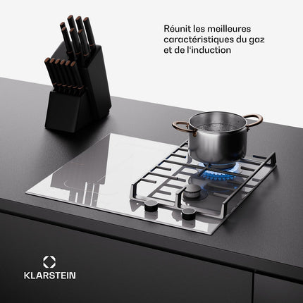 Plaque mixte induction gaz KLARSTEIN MultiChef 4 zones 2 feux gaz Flex blanc