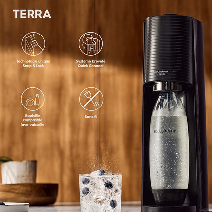 Machine à soda SODASTREAM Terra + 1 Recharge de Gaz 60L + 1 Bouteille de gazéification
