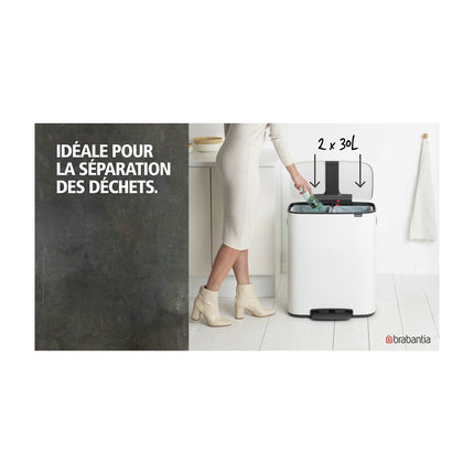 Poubelle de cuisine tri sélectif BRABANTIA à Pédale Bo 2X30L Matt Black