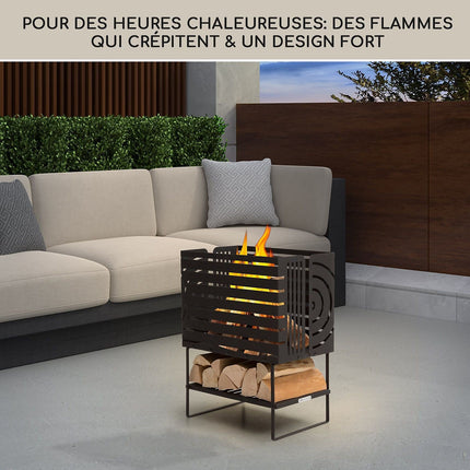 Brasero BLUMFELDT Krakatoa étagère bois acier massif noir