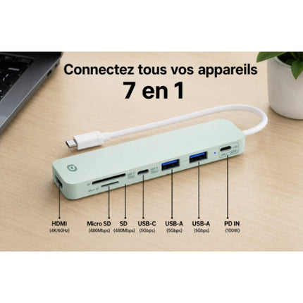 Hub ESSENTIELB 7 en 1 USB C Vert