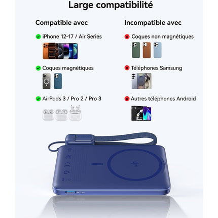 Batterie externe INIU 5000 mAh magnet Qi2 MagPro slim bleu